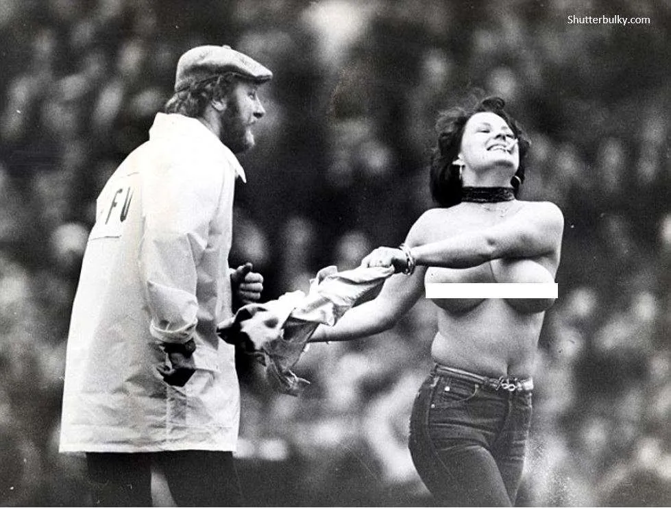 Most famous streaker Erika Roe, 24, stripped to the waist