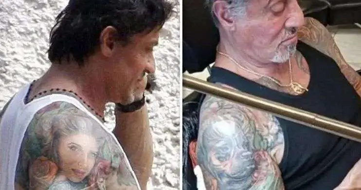 Sylvester Stallone Covers Up His Wife's Tattoo With His Adored Dog Butkus.
