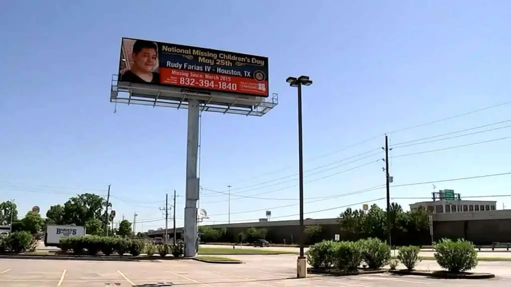 A billboard put up in the search for Rudy Farias is seen in this file photo.