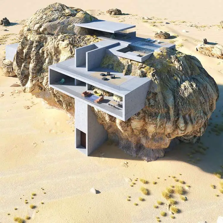 Modern Home Inside Ancient Giant Rock 1