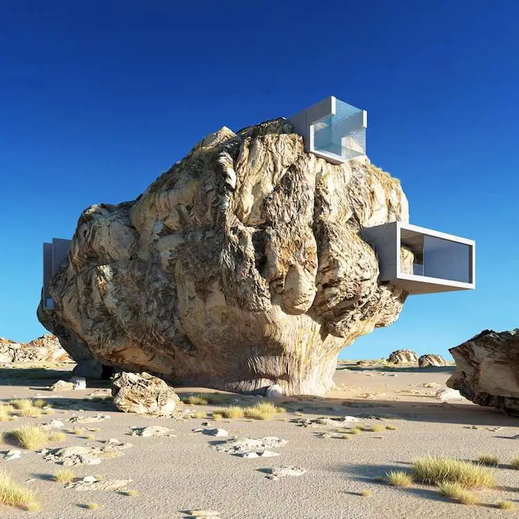 Modern Home Inside Ancient Giant Rock 1