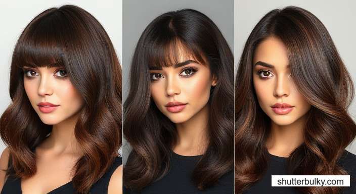 chocolate brown hair with money piece highlights 1